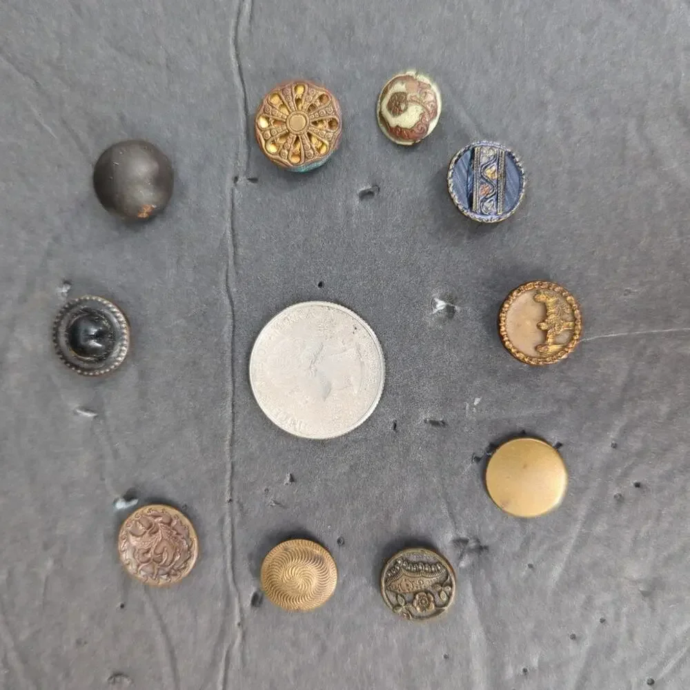 LOT C of 10 Antique Vintage Victorian Brass Mixed Materials Buttons ESTATE FIND